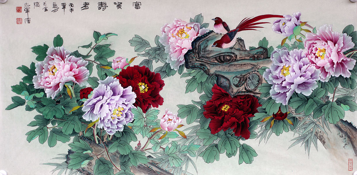 潘志军花鸟《富贵寿》138×68CM