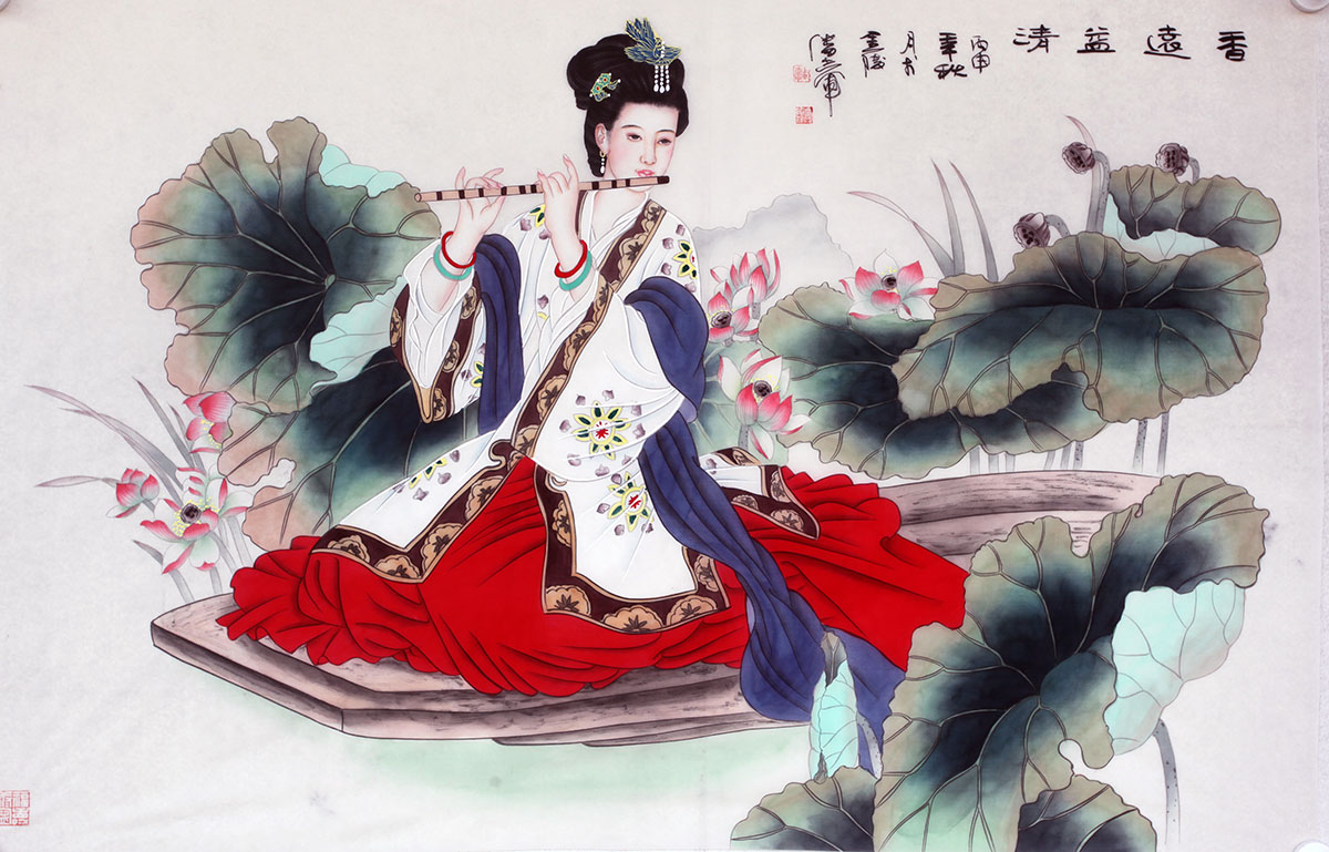 潘志军人物《香远益清》138×68CM